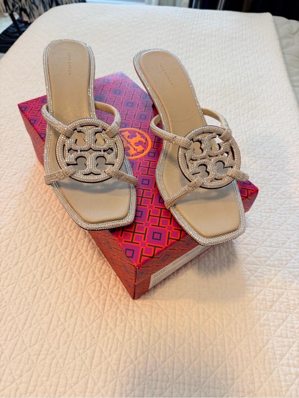 Tony Bianco Champagne Rhinestone Embellished Slide Sandals